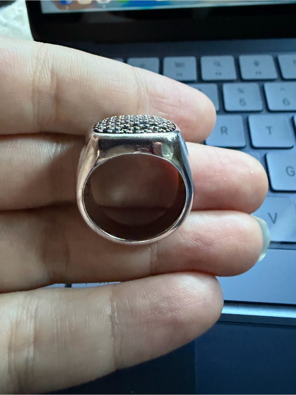 David Yurman Silver & Black Sapphire Signet Ring - Size 10.5